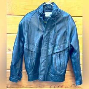 JINDO Buttery-soft black leather bomber jacket with lots of detail and pockets.